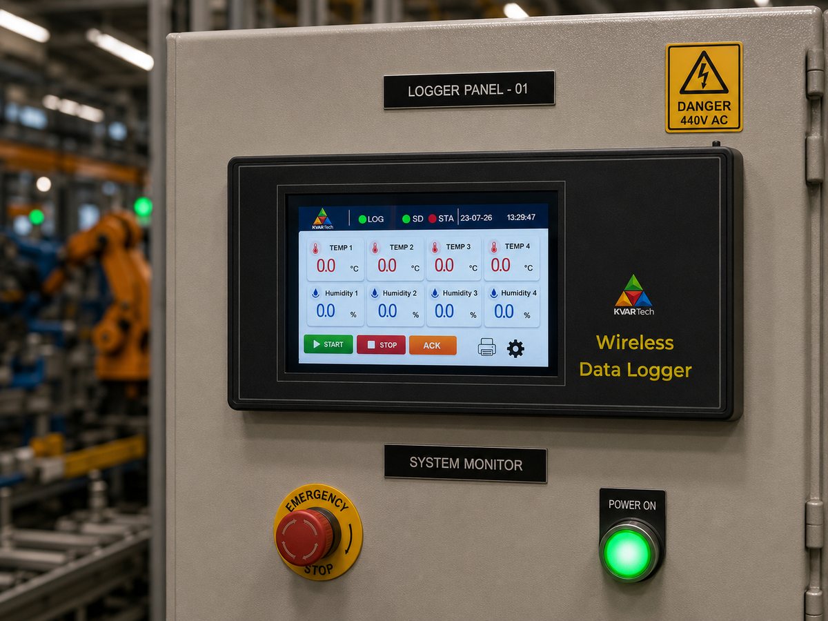 KVAR Wireless Data Logger — 4-channel temperature and humidity touchscreen